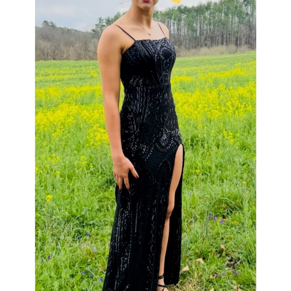 Blondie Nites Black Sequin Prom Dress Size 1 - Picture 4 of 6